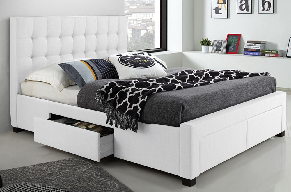 Alessia White Linen 78″ King Platform Bed with Storage