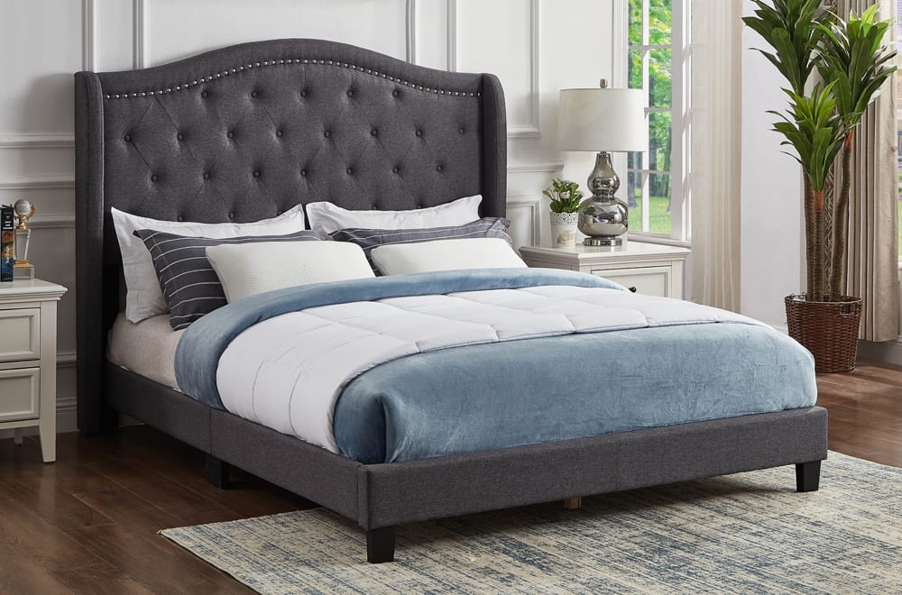 Angel Charcoal Velvet 78″ King Upholstered Bed