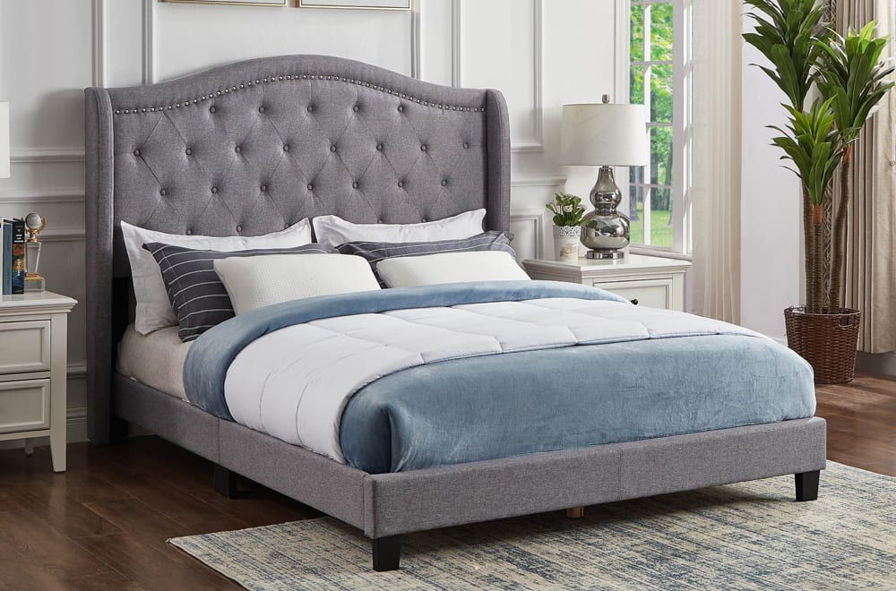 Angel Grey Linen 54″ Double Upholstered Bed