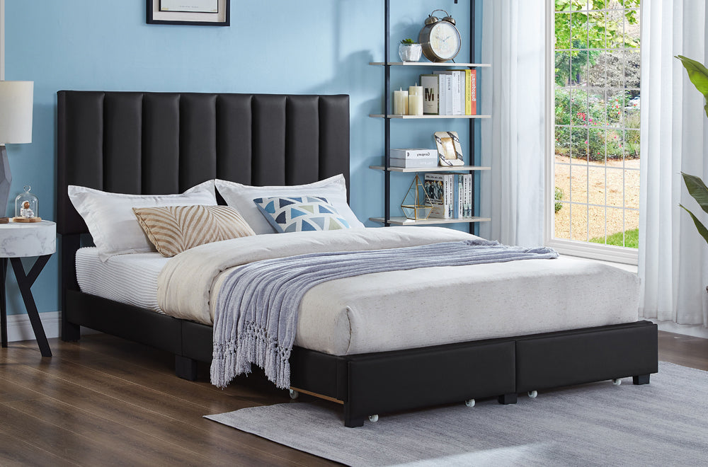 Peter Black Leatherette 54″ Double Platform Bed with Drawer Storage