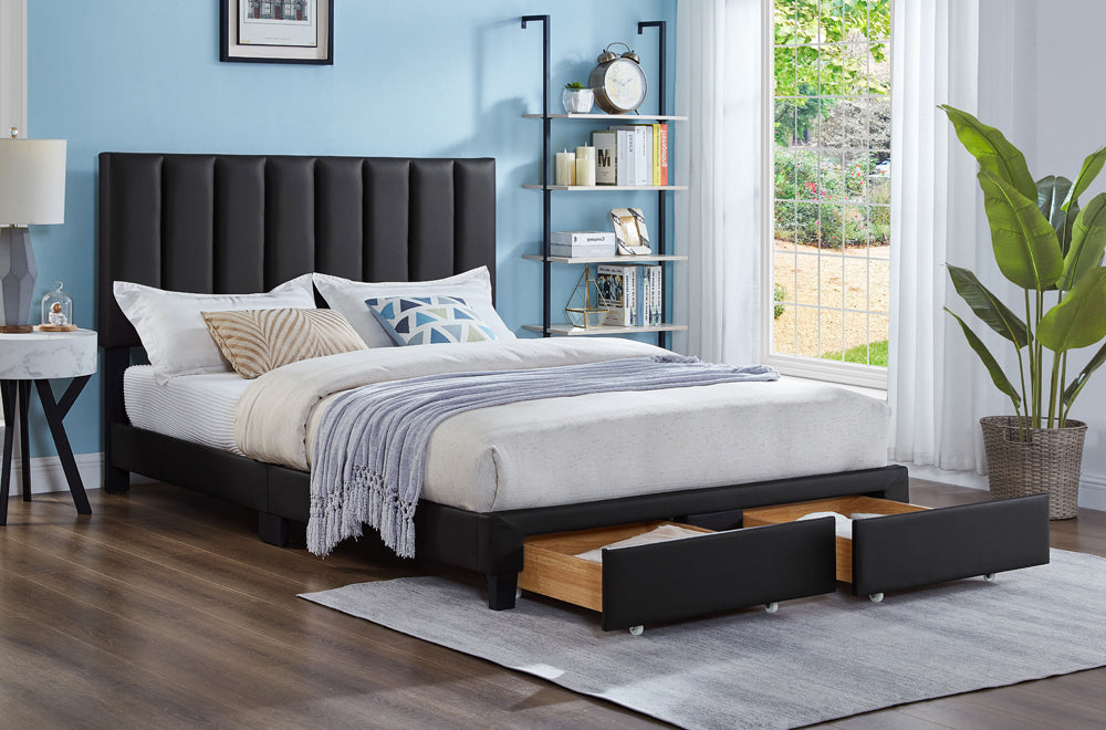 Peter Black Leatherette 54″ Double Platform Bed with Drawer Storage