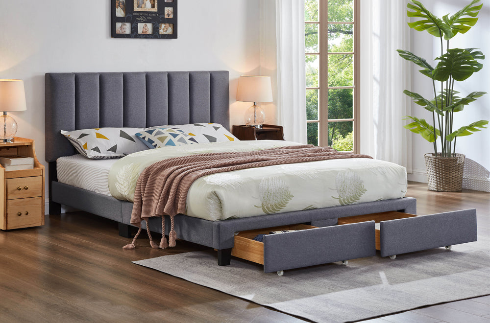 Peter Grey Linen 54″ Double Platform Bed with Drawer Storage