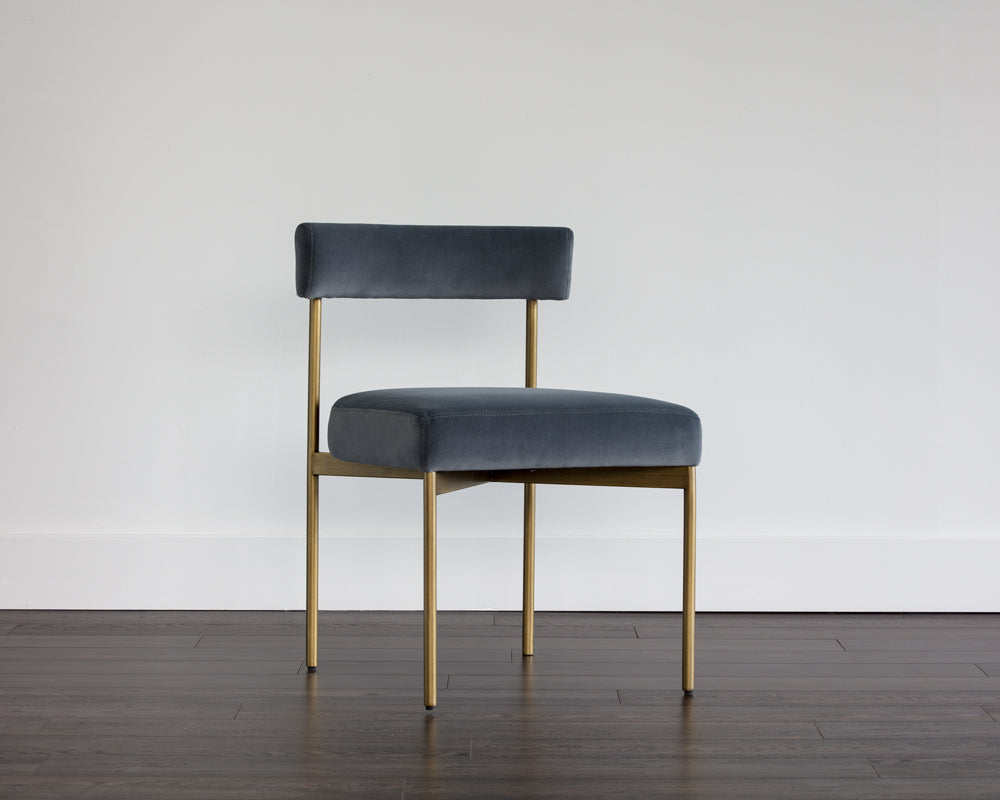 Seneca Dining Chair - Antique Brass - Velvet Slate