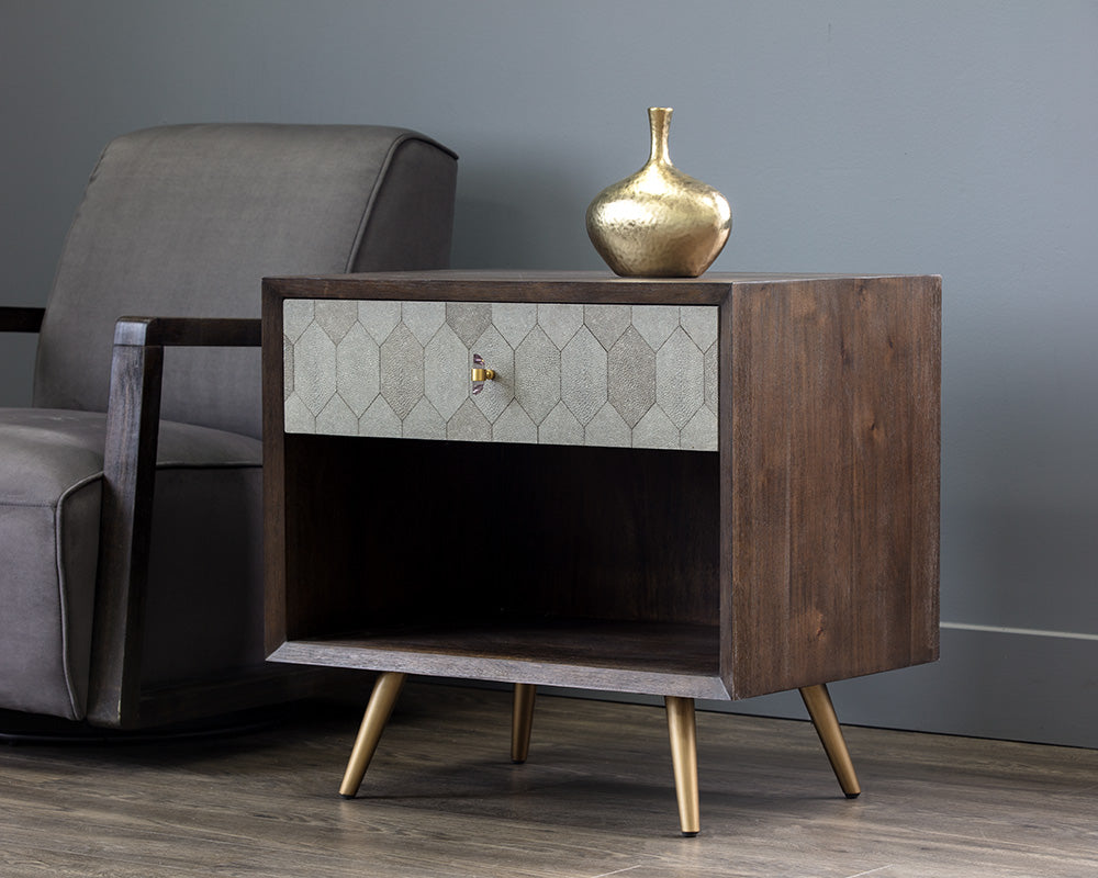 Aniston Nightstand - Dark Mango - Taupe Shagreen