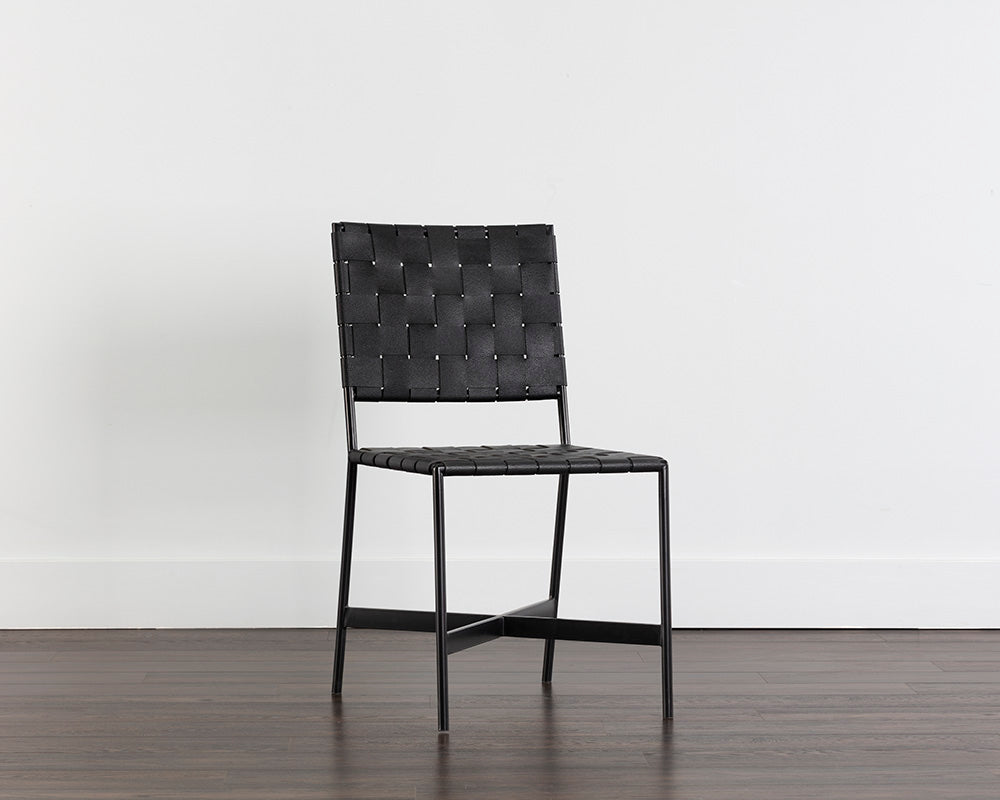 Omari Dining Chair - Black - Black Leather