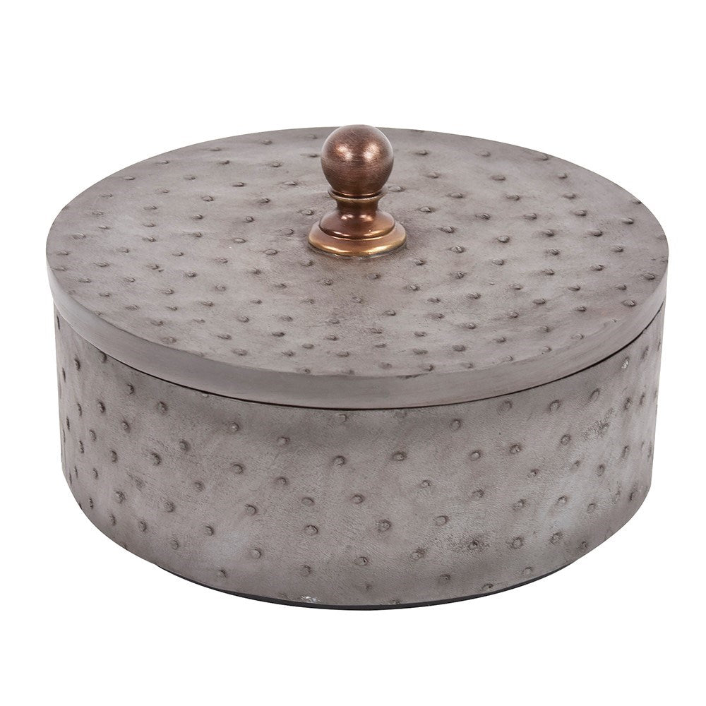 Round Faux Ostrich Skin Decorative Box, Large