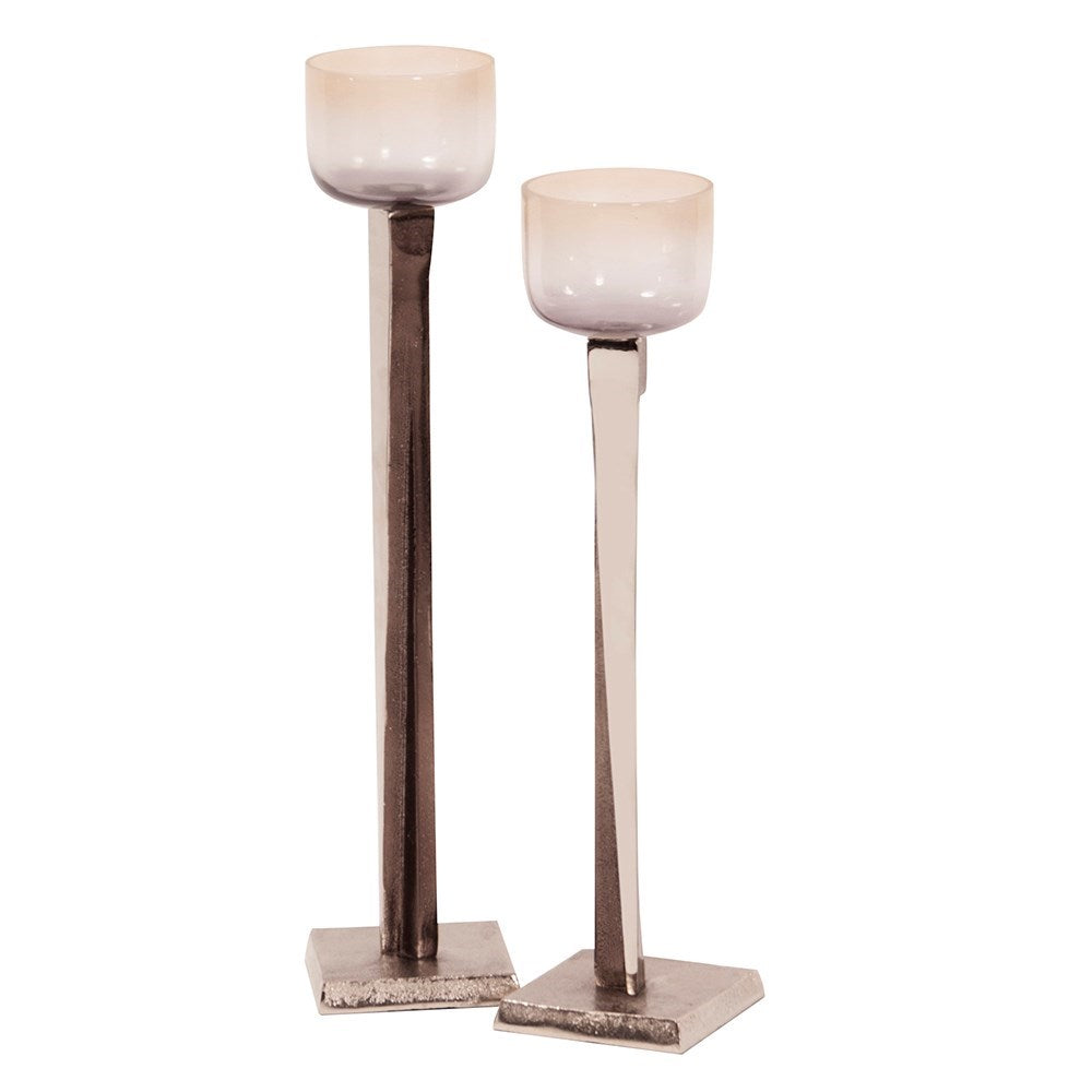 Ombre Glass Candle Holder on Aluminum Base, Small