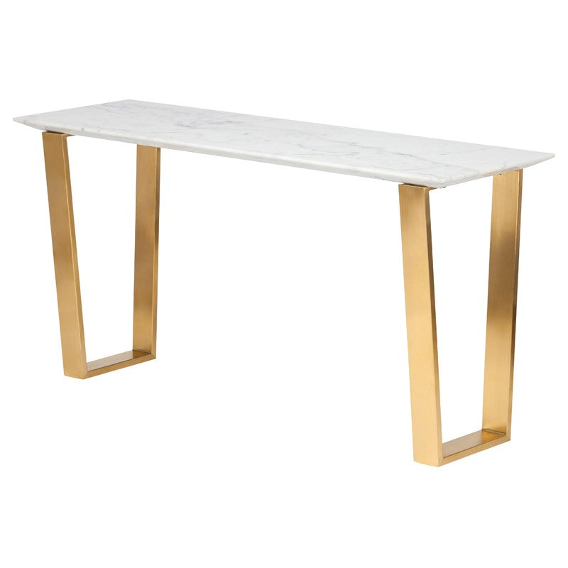 Catrine White Marble - Brushed Gold Console Table