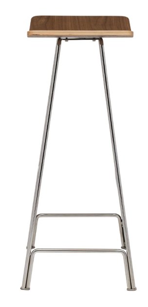 Kirsten Walnut-Polished Stainless Steel Bar Stool